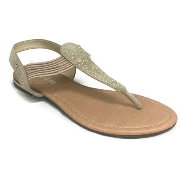 Bella Marie Shoes - Bella Marie Womens Size 6 ANNA Slip On Beach Rhinestone Gladiator Sandals Beige